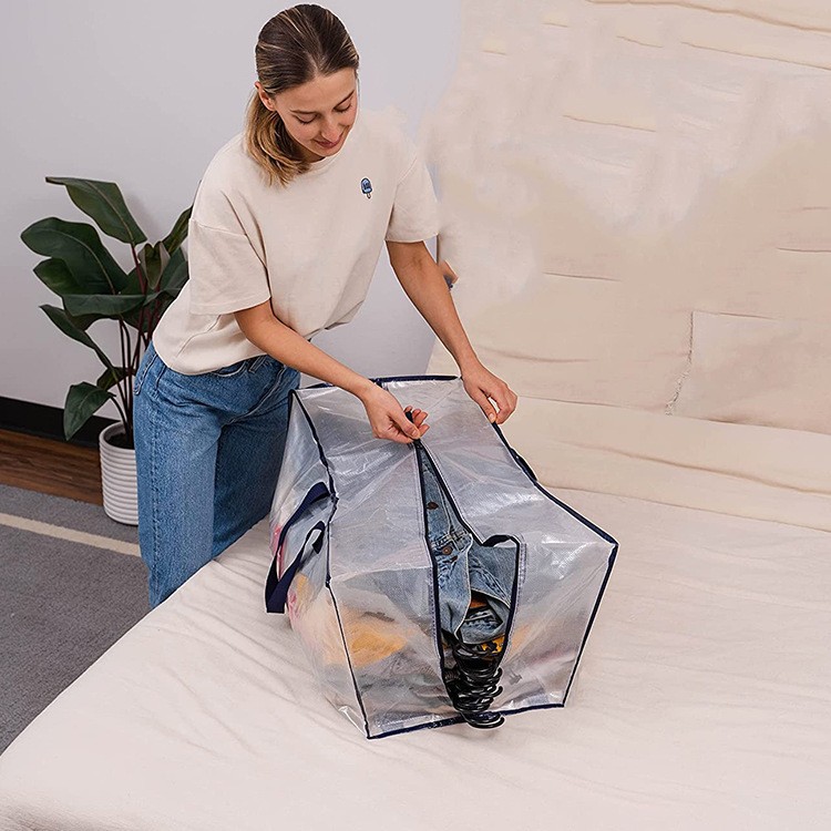 Fabricante transparente PP tejido con cremallera bolsa impermeable de gran capacidad bolsa de mudanza PE almacenamiento ropa para el hogar edredón bolsa de piel de serpiente