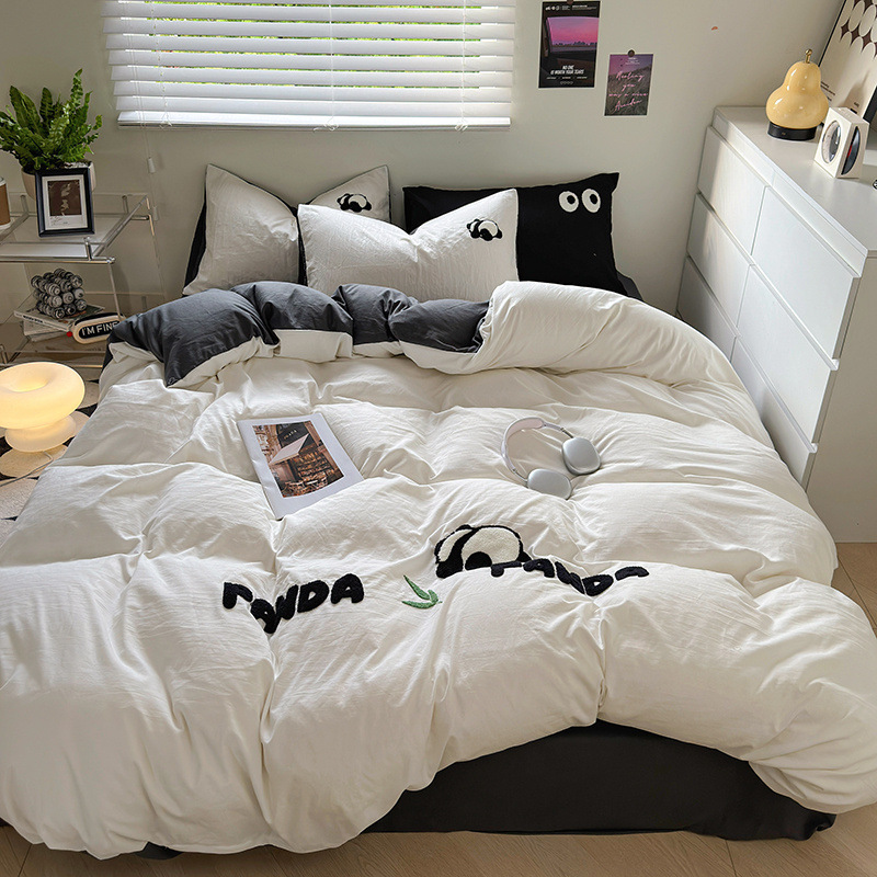Simple ins toallas de algodón lavados bordadas cuatro piezas sábanas cubiertas cama de dibujos animados dormitorio de tres piezas ropa de cama