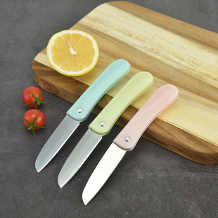 Stainless steel folding fruit knife dormitory household portable fruit knife melon and fruit peeler plastic handle folding knife