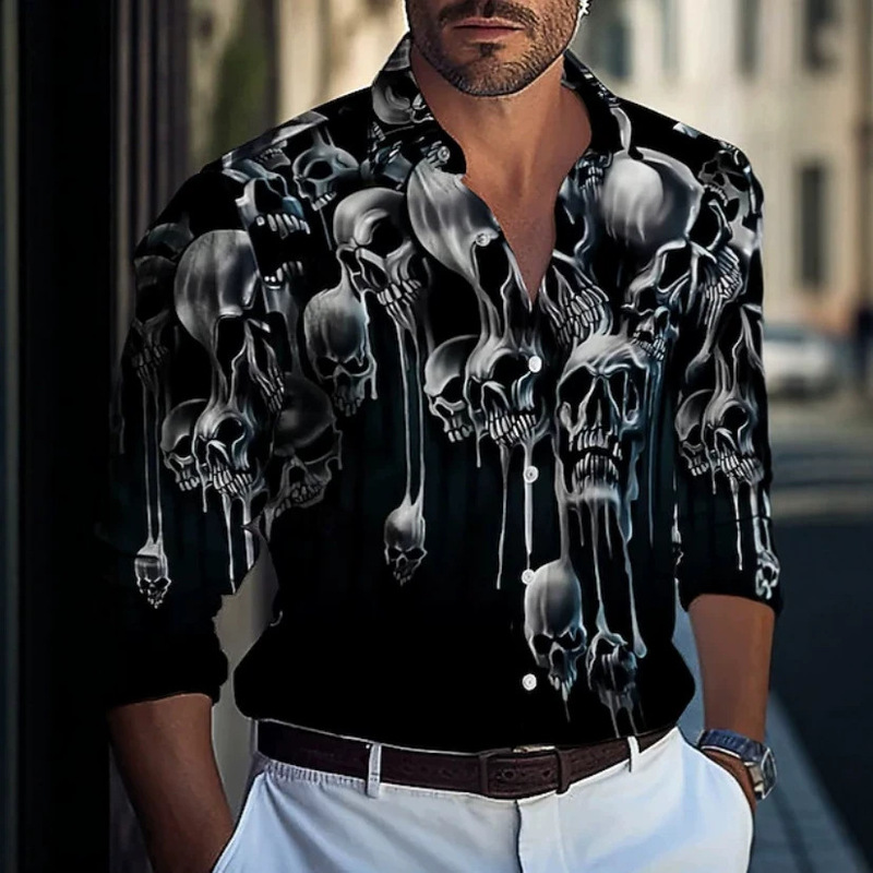 2026 Halloween Series Amazon Cross-Border Bestseller Skull Men's Long Sleeve Shirt Spring and Autumn Casual Shirt 2026 Halloween Series Amazon Cross-Border Bestseller Skull Men's Long Sleeve Shirt Spring and Autumn Casual Shirt