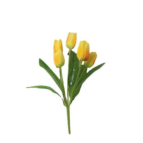 Dutch Tulip Artificial Flower Bouquet Cross-Border Supply Small European Country Style Chiffon Fake Flowers Decor Green Plant Pot Plant Accessories