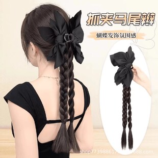 Wig Braid Clip for Women, New Chinese Style Braided Ponytail Clip, Twisted Boxing Braid, Versatile Bow Hair Accessory