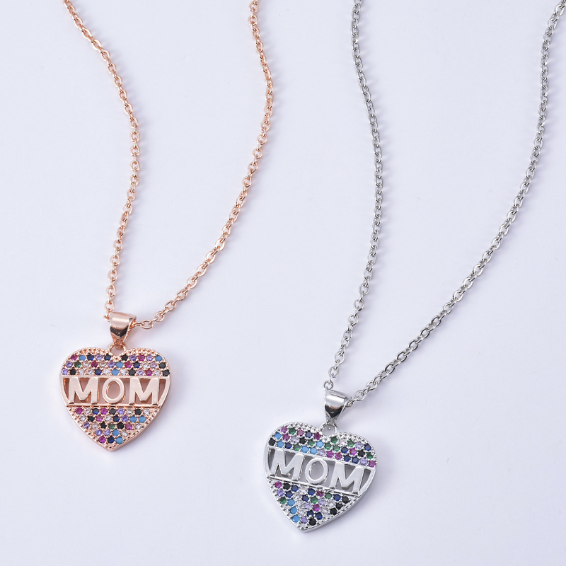 Fashion Heart-shape Letter Mom Copper Inlaid Zircon Necklace Wholesale display picture 1