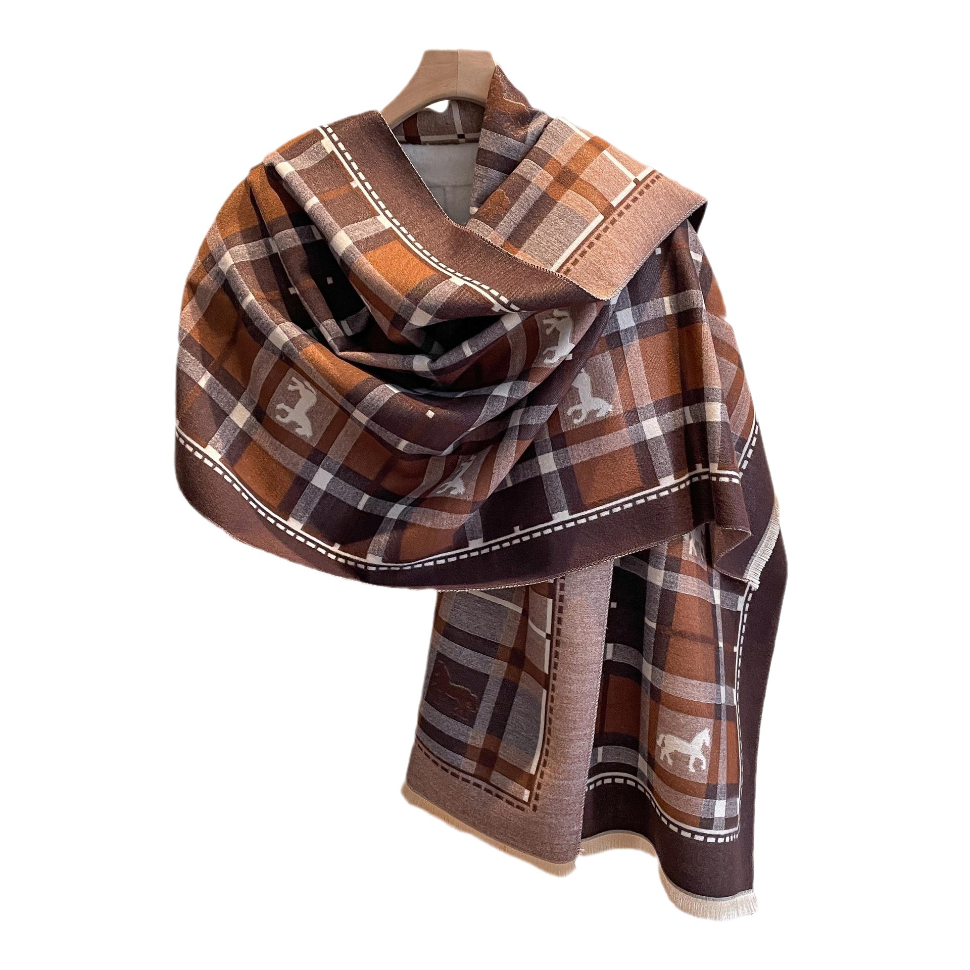 Estilo coreano pony moda estilo occidental Luz de lujo a cuadros de doble cara bufanda impresa de las mujeres otoño e invierno cálido chal engrosado bufanda