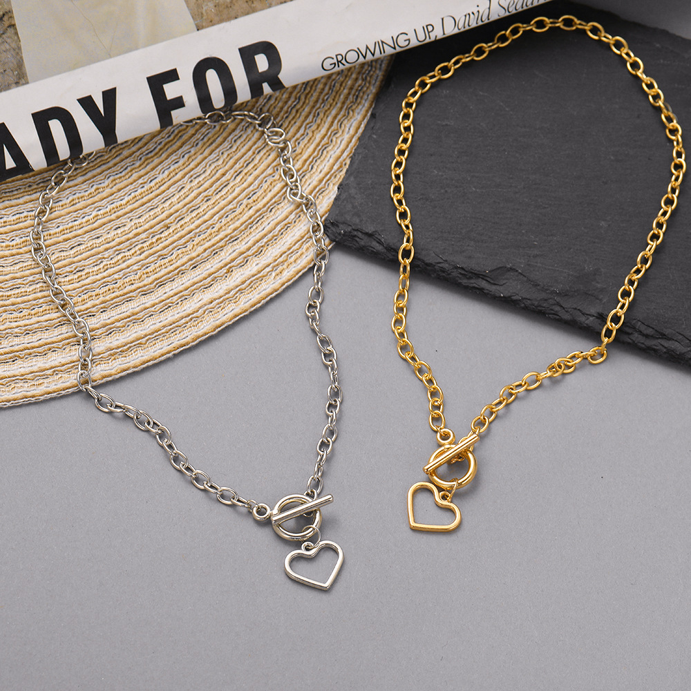 new heart pendent OT buckle alloy thick clavicle chain
