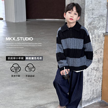 男童毛衣儿童针织衫秋冬款2025冬季新款小男孩韩版洋气翻领毛线衫