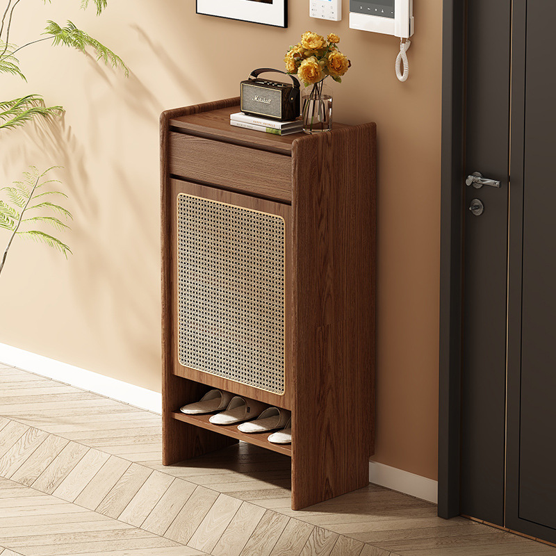 Solid Wood Shoe Cabinet for Hallway, Simple Indoor Living Room Entrance, Japanese-Style Rattan Multi-Layer Storage Cabinet, Entryway Cabinet Rω