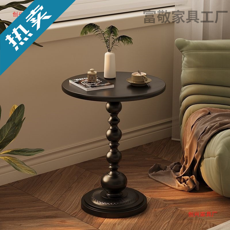 Living Room Household Small Coffee Table Side Table Retro Corner Table Wrought Iron Bedside Balcony Small Round Table Retro Bedside Table Side Table