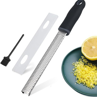 Stainless Steel Lemon Grater with Rubber Handle, Cleaning Brush and Protective Cover, Cheese Cheese Lemon Grater