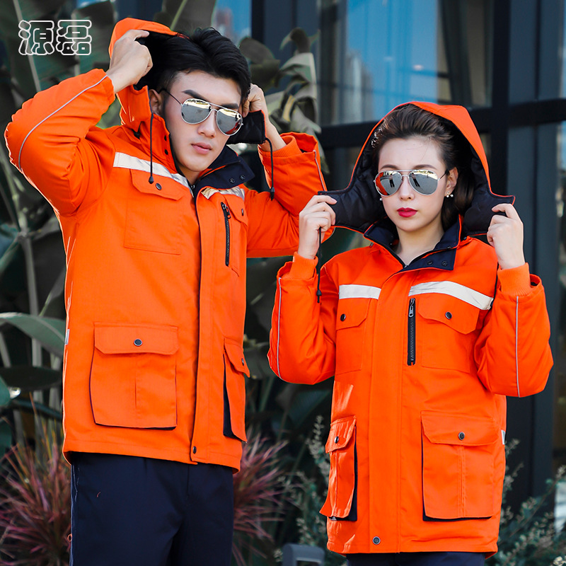 Ropa de trabajo extraíble, ropa de invierno, chaqueta con tira reflectante para hombre, impermeable, gruesa, ropa cálida y resistente al frío, ropa de trabajo para saneamiento de jardines