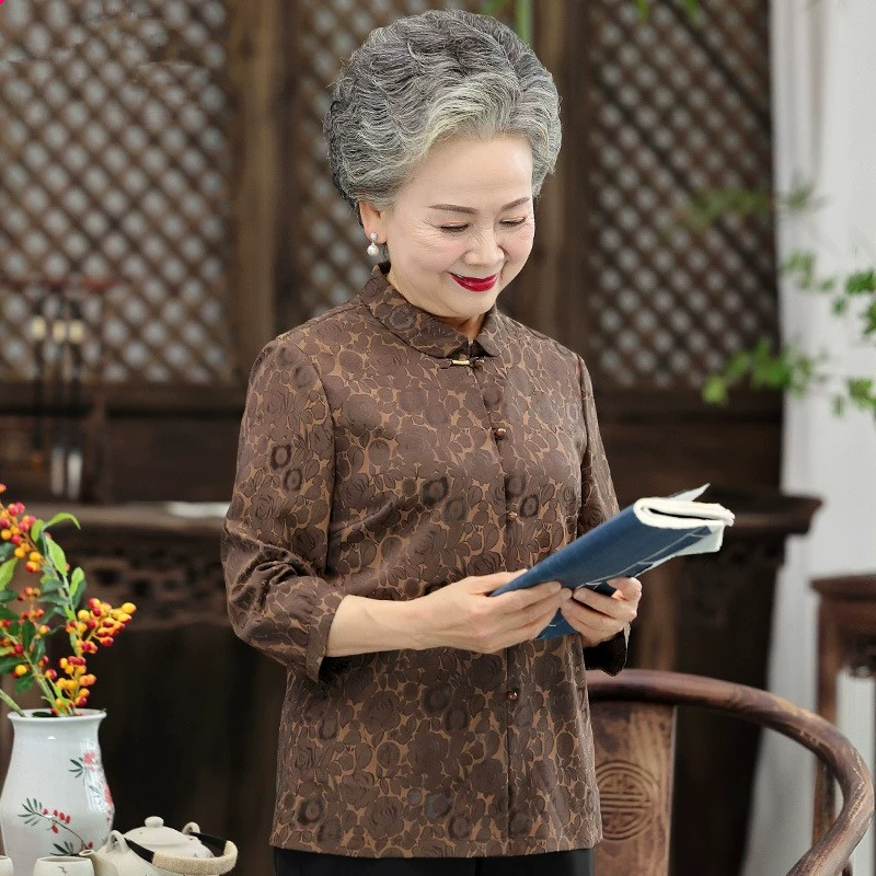 Женская весенне-летняя рубашка, ретро костюм для старушки, одежда для старушки, рубашка с рукавом три четверти для бабушки