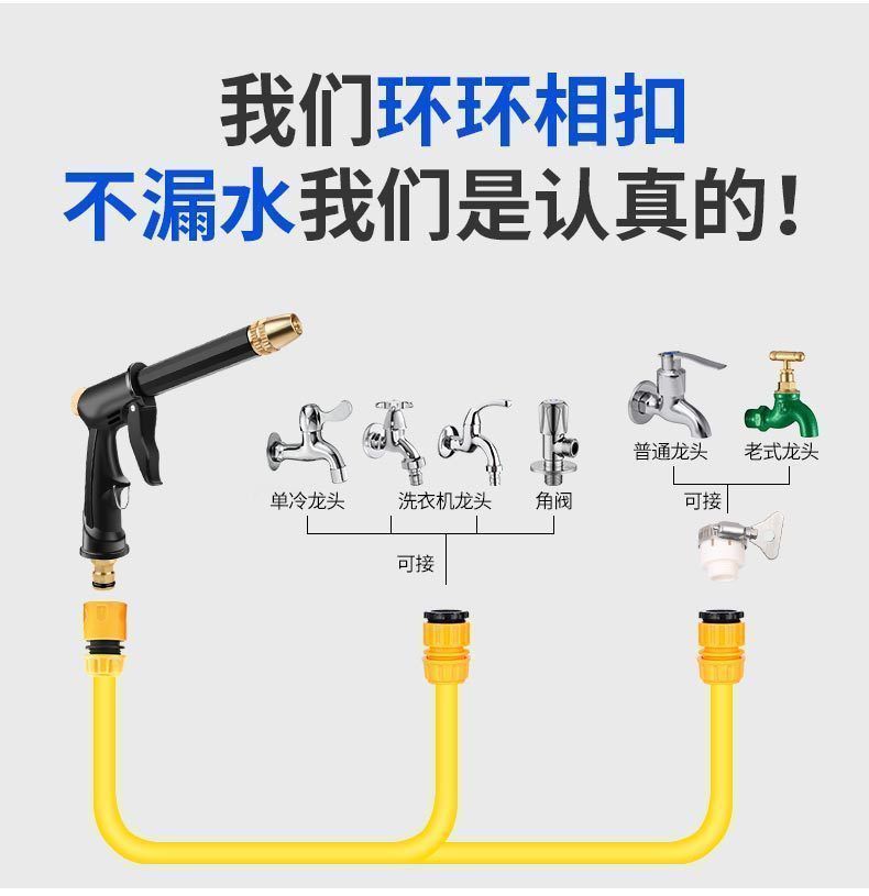 Household High-Pressure Car Wash Hose and Water Gun Set, Garden Tools, Flower Watering Nozzle, for Connecting to Tap Water