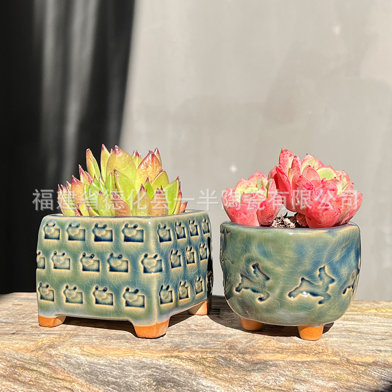 新型ネット赤印鑑多肉植木鉢陶磁器氷裂猫爪シンプル小清新デスクトップ制御型盆通気かわいい|undefined