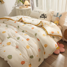 A类双层纱冬被化纤被卡通豆豆印花学生被子母双人秋冬被抗菌冬被