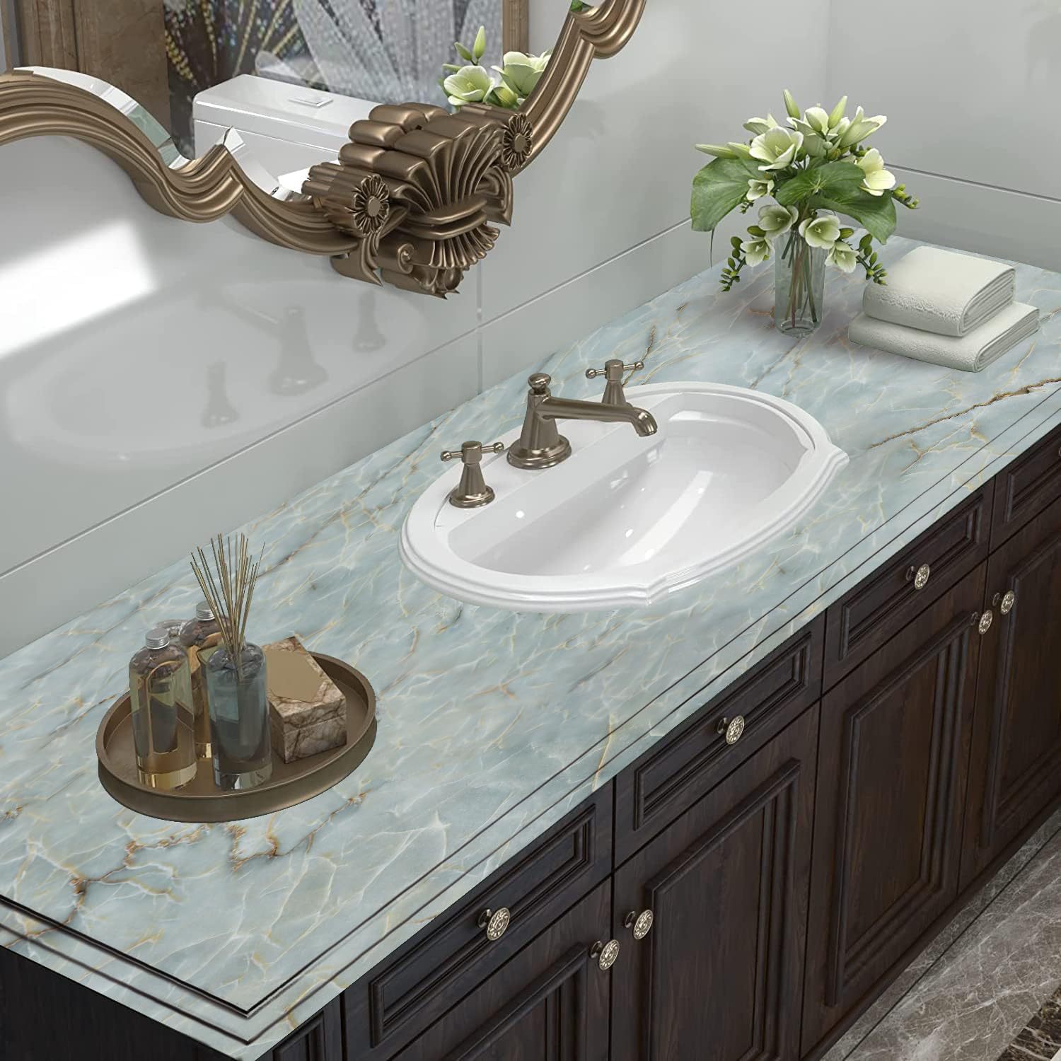 Green Jade Self-Adhesive Peel Stick Waterproof Marble Wallpaper Bathroom Suitable For Cabinets And Kitchens_voghion.com