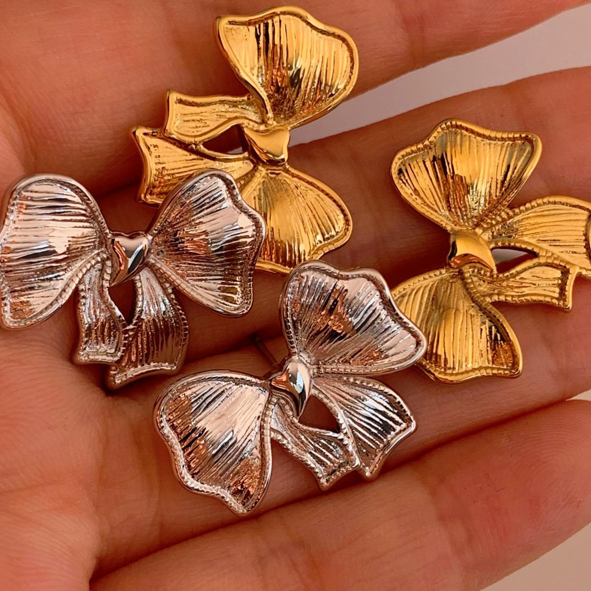 Orecchini alla moda popolari in acciaio inossidabile elettroplaccati con fiocco, di alta qualità, estivi, versatili, piccoli, freschi, squisiti, all'ingrosso_voghion.com