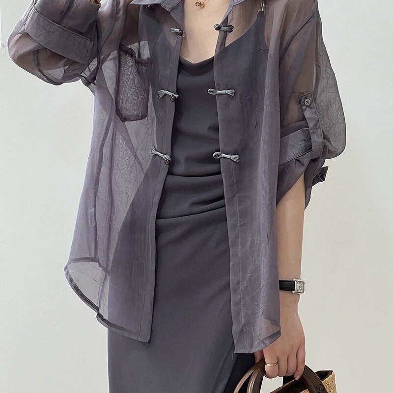 New Chinese Button National Style Shirt Women's 2025 New Summer Sling dress Outer Cardigan Thin Sun Protection New Chinese Button National Style Shirt Women's 2025 New Summer Sling dress Outer Cardigan Thin Sun Protection
