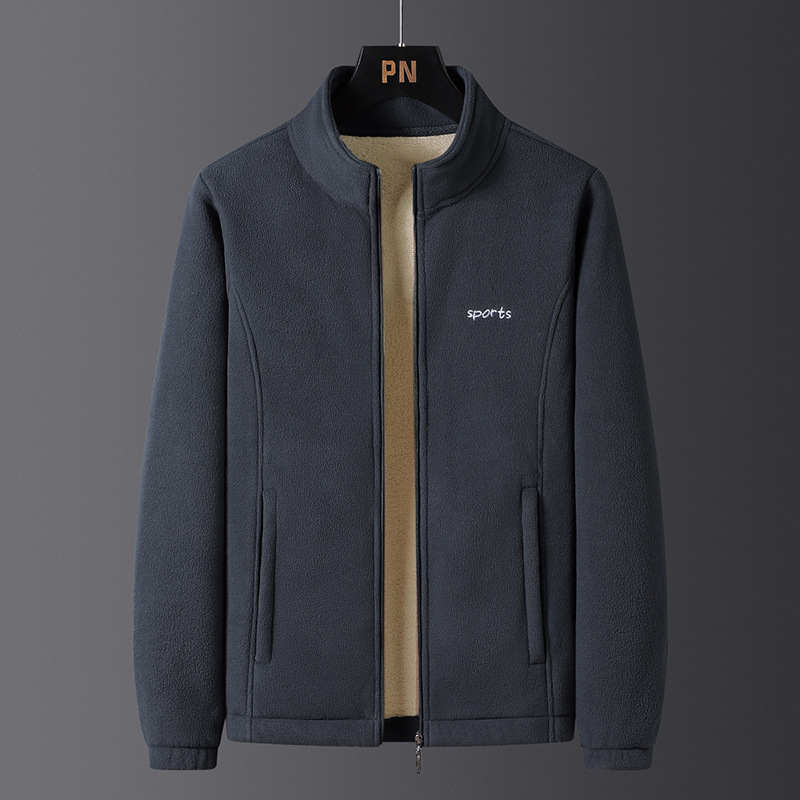 Otoño y invierno chaqueta de hombre coreano más terciopelo grueso calentamiento chaqueta de terciopelo de mediana edad de cuello vertical chaqueta casual de terciopelo