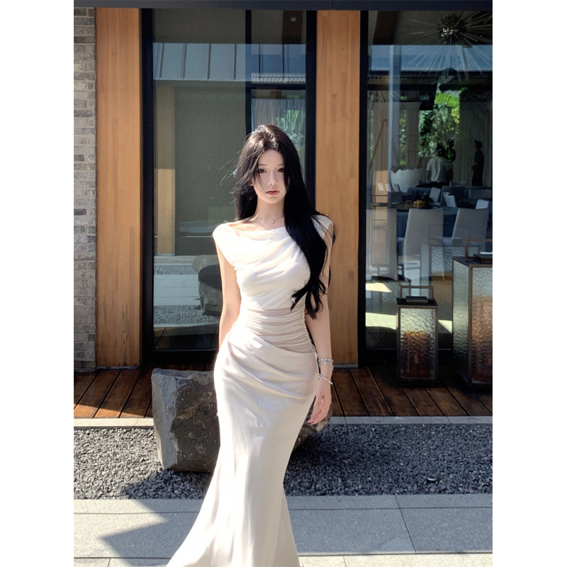 Slightly Sexy Vacation Travel Designer Dress 2026 Summer Mesh Satin Splicing Chic Bodycon Long Dress Slightly Sexy Vacation Travel Designer Dress 2026 Summer Mesh Satin Splicing Chic Bodycon Long Dress
