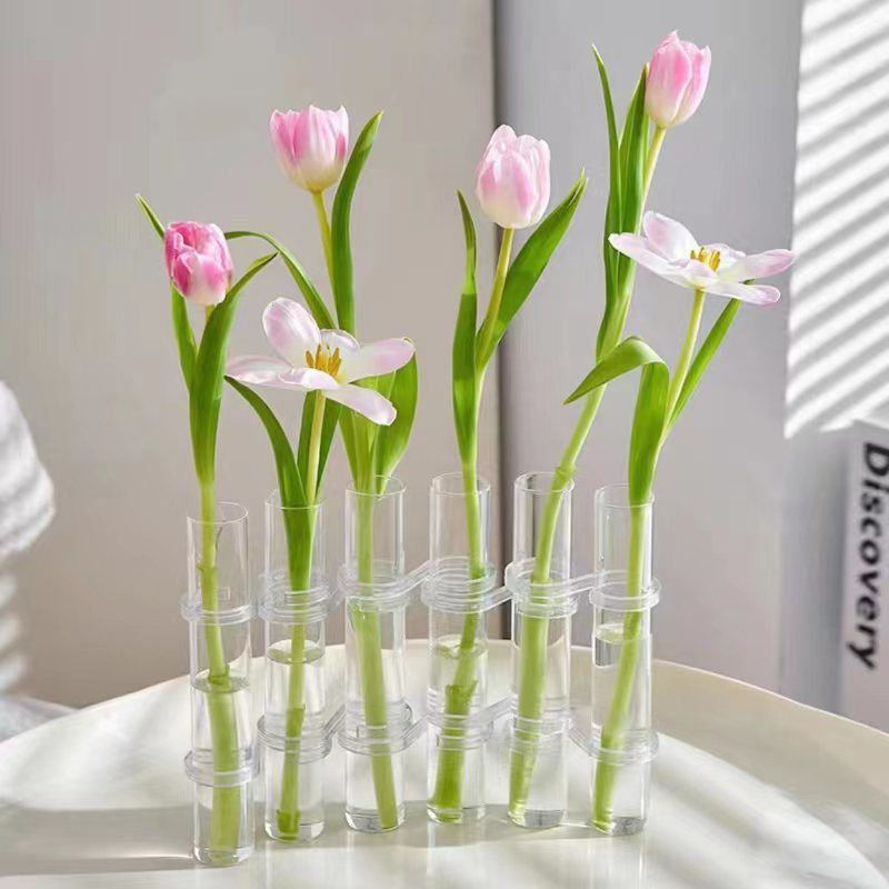 試験管花瓶風高価値ガラスネット有名人の装飾品花水耕栽培花器組み合わせ花瓶装飾|undefined