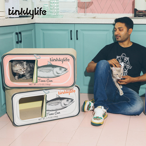 Tinklylife canned fish cat scratching board, canned fruit corrugated cat nest, cat scratching board, cat toy assembly