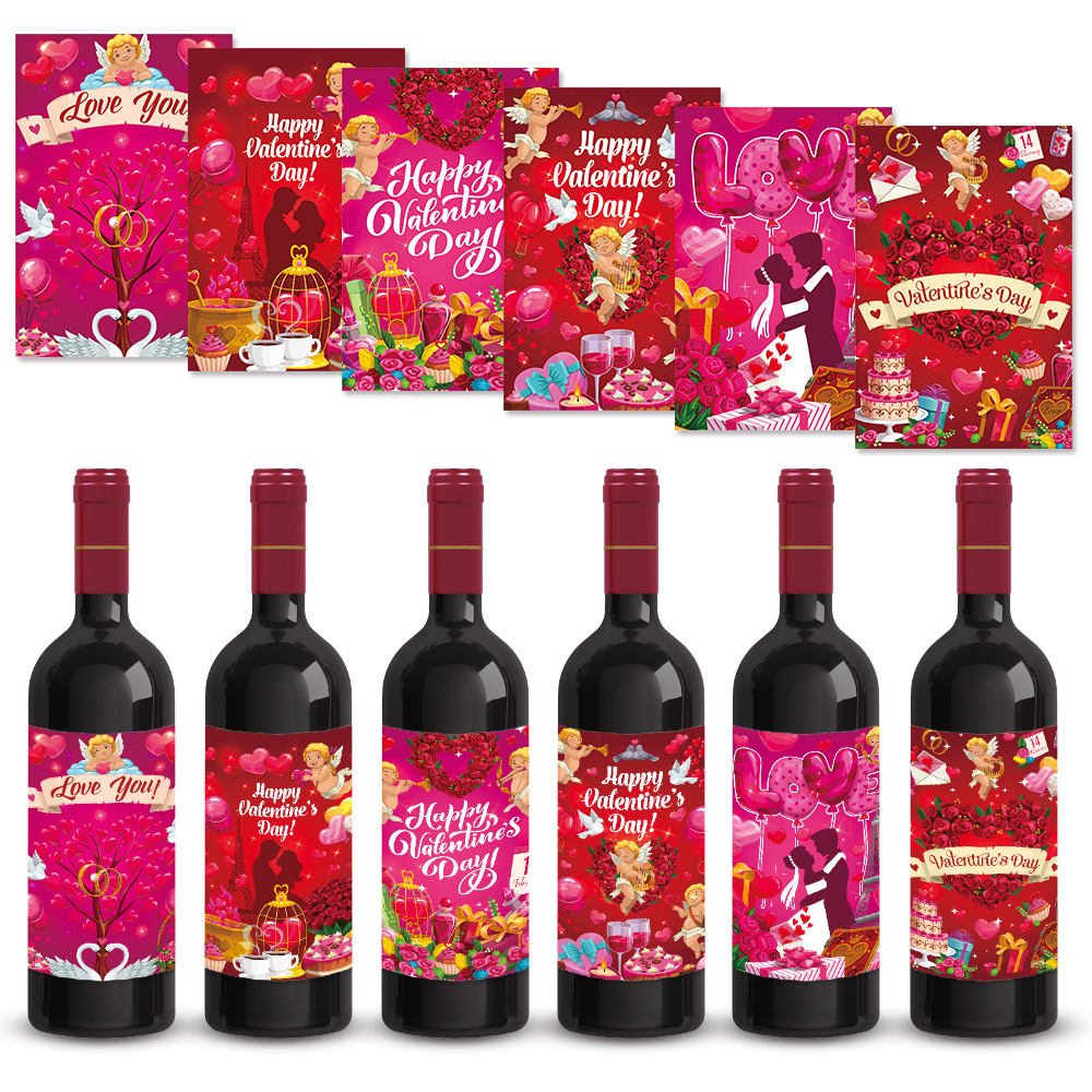 Suministros de decoración del día de San Valentín transfronterizos pegatinas de botellas de vino propuesta de matrimonio decoración de bodas pegatinas de rosas de amor