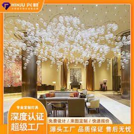 酒店大堂售楼部沙盘艺术灯玻璃会所吧台吊灯非标工程水晶灯具厂家