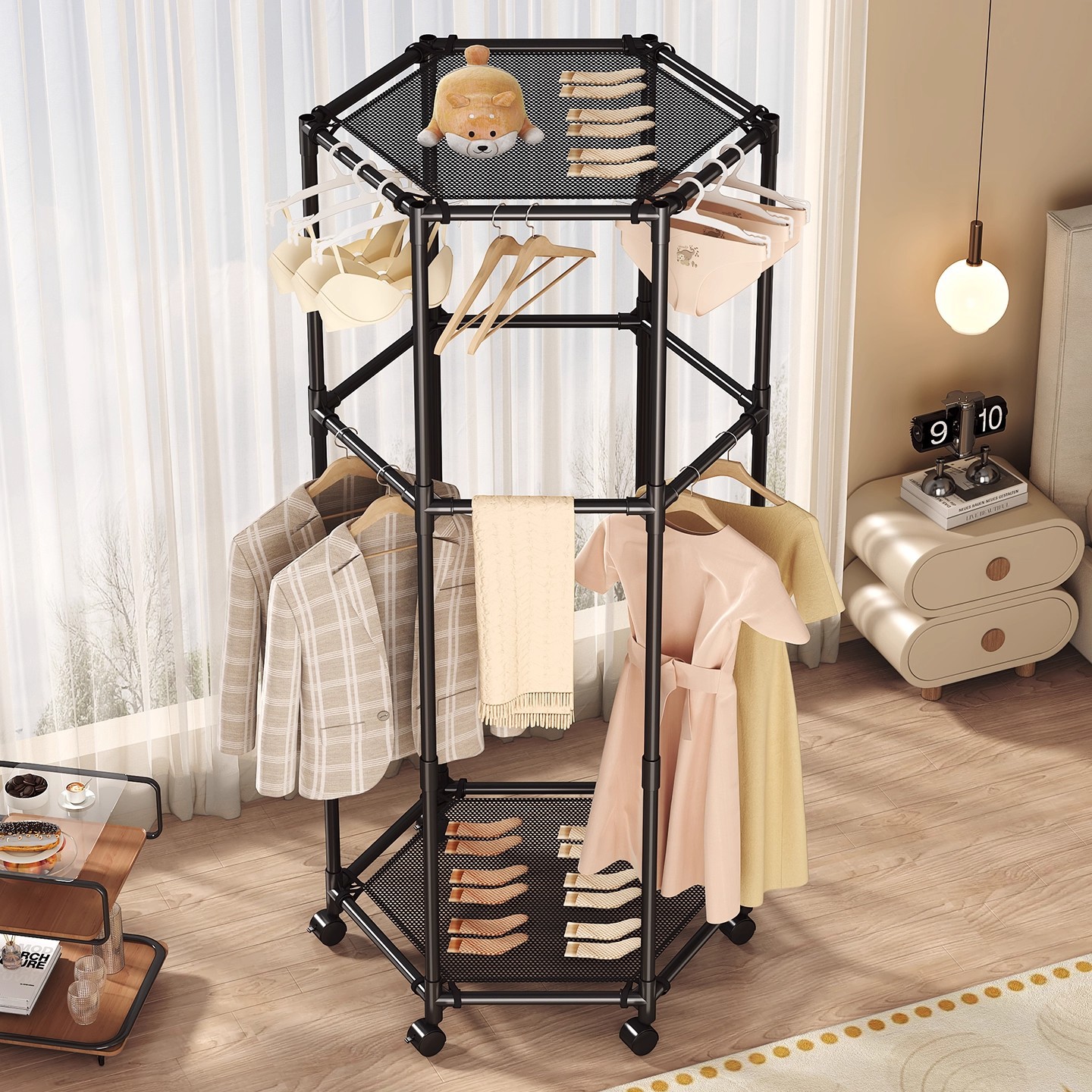 Clothes Drying Rack Floor-Standing Household Balcony Indoor Clothes Drying Rack Multi-Functional Rotating Removable Dormitory Simple Clothes Hanger