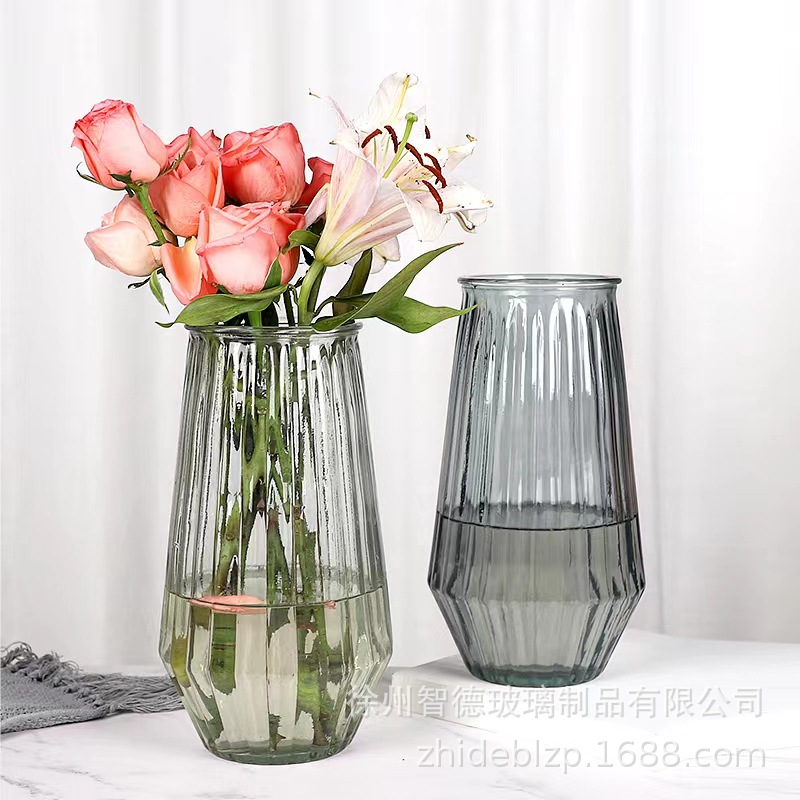 Producción de florero de vidrio al por mayor rico bambú lirio hidropónico flor seca flor hidropónica flor arreglo grande florero de vidrio