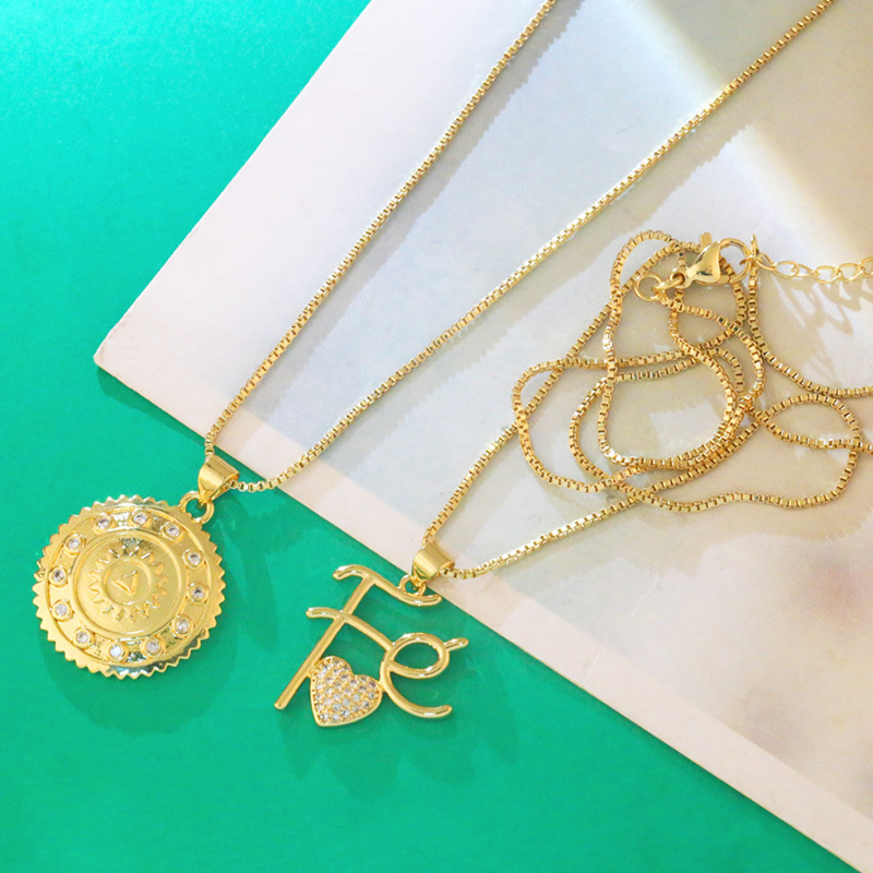 fashion letter sun copper zircon pendent necklace wholesale Nihaojewelry