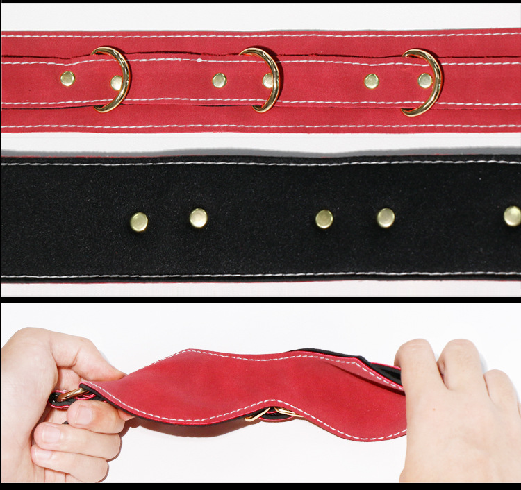 SM Bondage Set 7-Piece Faux Leather Handcuffs and Nipple Clamps in Red — detail image 33