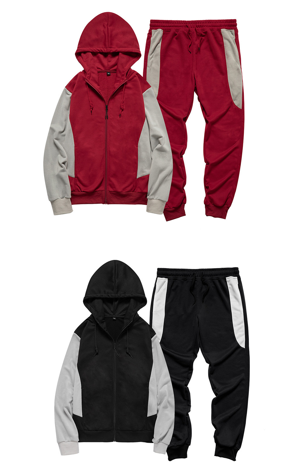 Men's Clothing Long Sleeved Hooded Contrast Color Sports Two Piece Suit_voghion.com