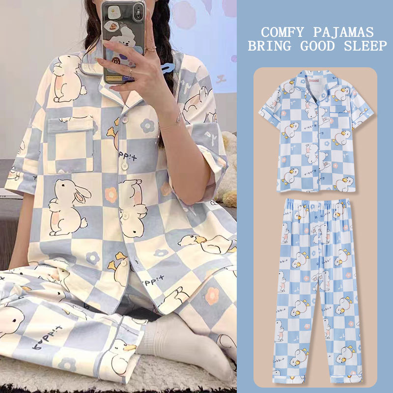 D.M-113 Short-length blue and white grid cardigan