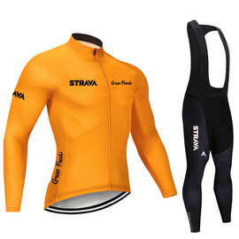 跨境新款STRAVA骑行服长袖背带套装男女自行车服公路单车骑行衫