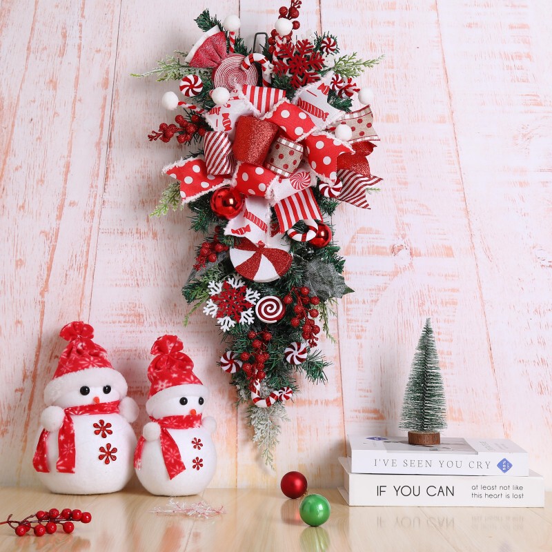 クロスボーダー独立ステーション新しいクリスマス逆さまツリークリスマスドア吊りクリスマスキャンディ逆さまツリー壁装飾|undefined