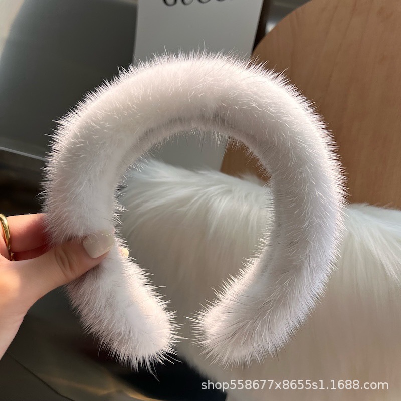 发箍真水貂毛洗脸毛毛发带宽边网红秋冬季皮草貂绒头饰纯色头箍女|undefined