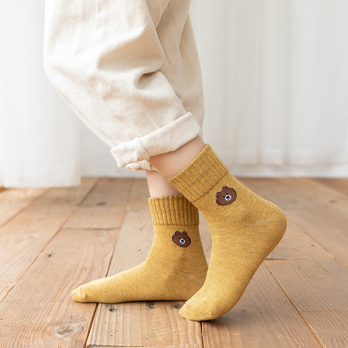 Children's socks Spring and Autumn Teddy Bear Mid-calf Socks Combed Cotton for Boys and Girls Cute Cartoon College Style Student Socks Wholesale