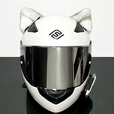 Motosiklet dəbilqələri – Cat Earphones Car Ski Motorcycle - one-size-fits-all-a-pair-of-three-dimensional-cat-ears-with-white-front-and-gray-back-metal-support-included
