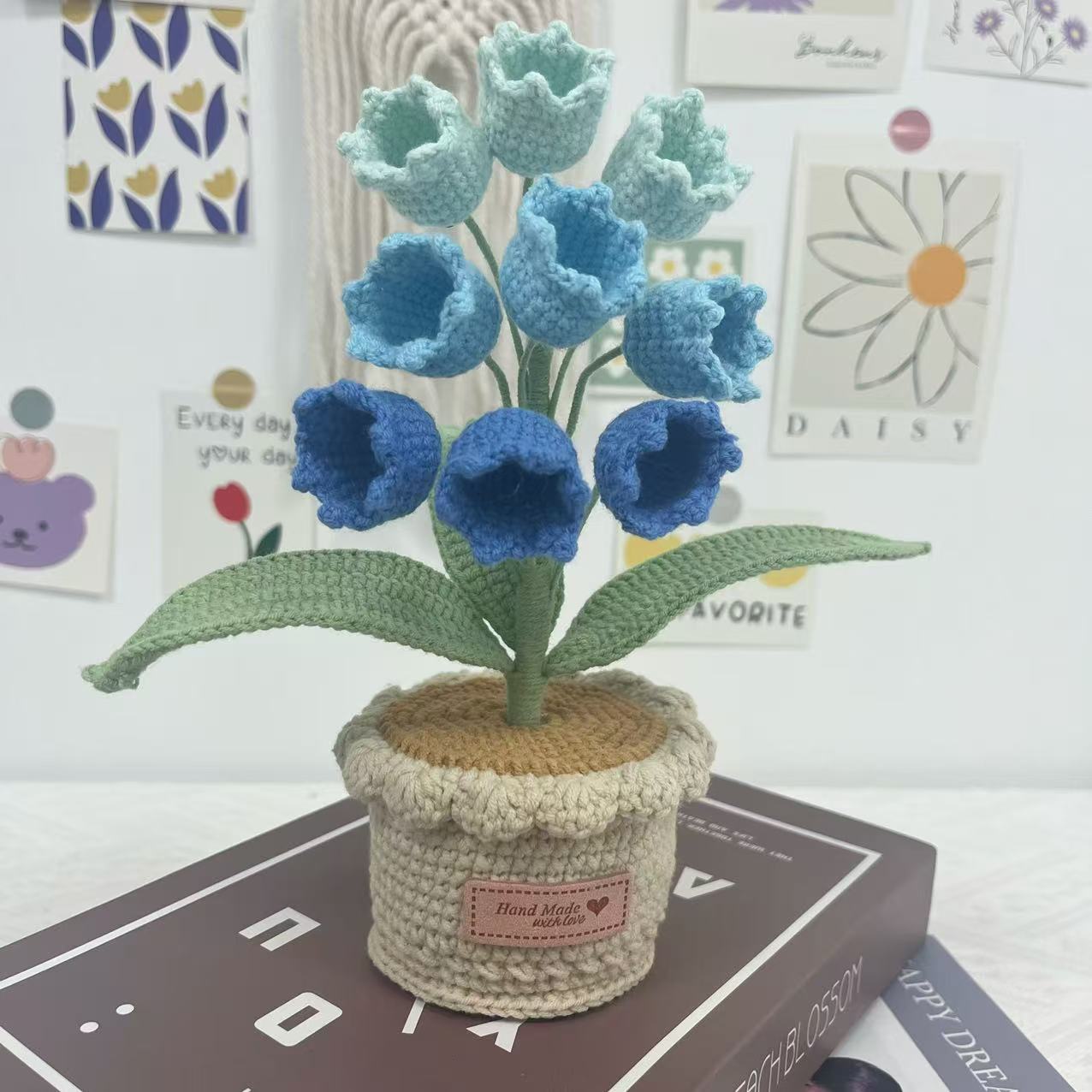 Anchido a mano flor de lana productos terminados orquídeas trenzadas maceta de punto de mesa de flores montadas en automóviles adornos de oficina maceta image 9