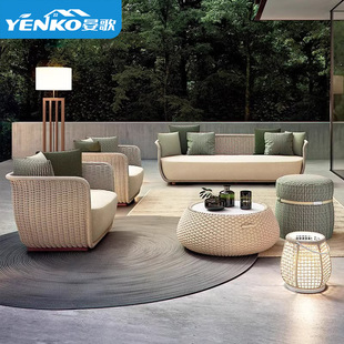 Outdoor Sofa House Hotel Courtyard Garden Scandinavian Rattan Furniture Outdoor Terrace Modern Rope Sofa Combination