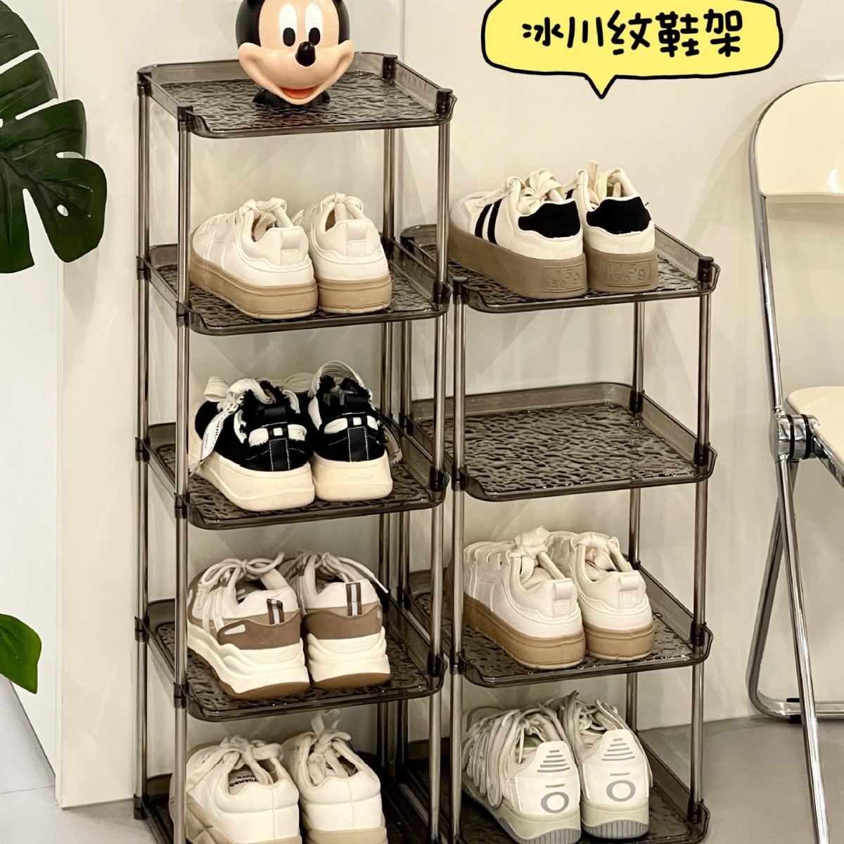 Estante de zapatos de patrón de glaciar multicapa simple puerta doméstica económica a prueba de polvo armario de zapatos transparente que ahorra espacio de almacenamiento estante de almacenamiento