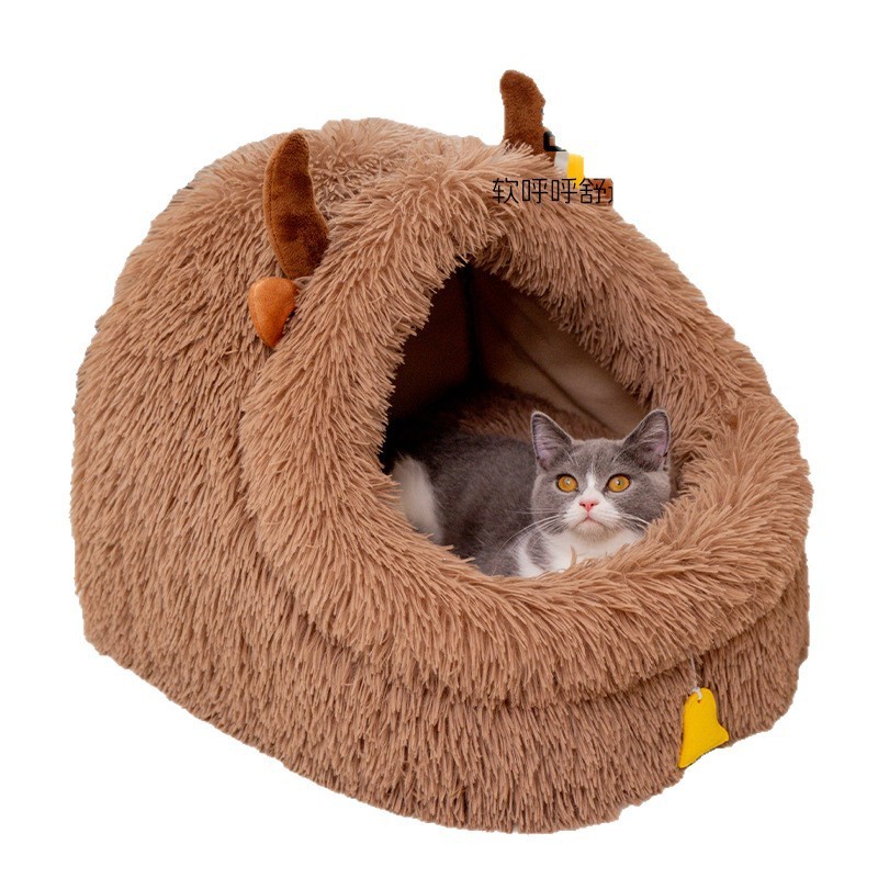 猫窝冬季保暖封闭式猫屋冬天猫咪房子四季通用睡觉毛绒狗窝幼猫床|undefined