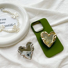 手机气囊支架爱心镜子电镀金属褶皱粘贴式可伸缩桌面支撑架简约女