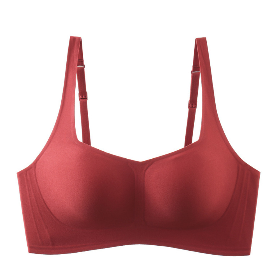 Francés retro chica cuello cuadrado ropa interior de látex sujetador inalámbrico sin costuras de las mujeres pequeño pecho empuja hacia arriba sujetador de soporte superior Delgado