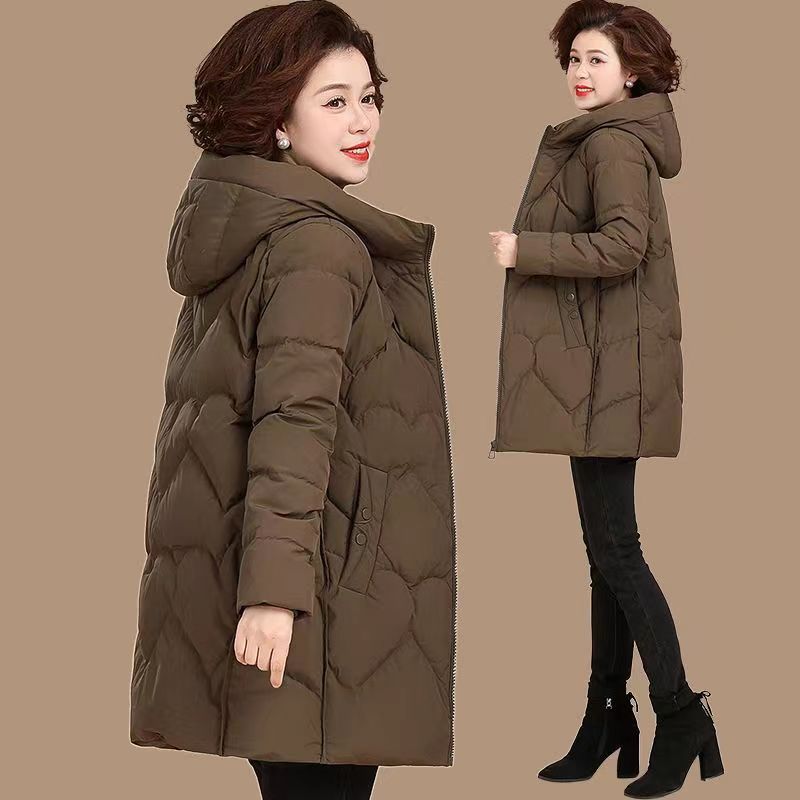 妈妈羽绒棉服中长款大码2024新款老年人棉袄中老年女冬装外套棉衣