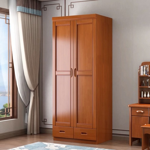 Solid wood wardrobe two-door small apartment cabinet simple storage cabinet bedroom home double-door wardrobe adult wooden cabinet