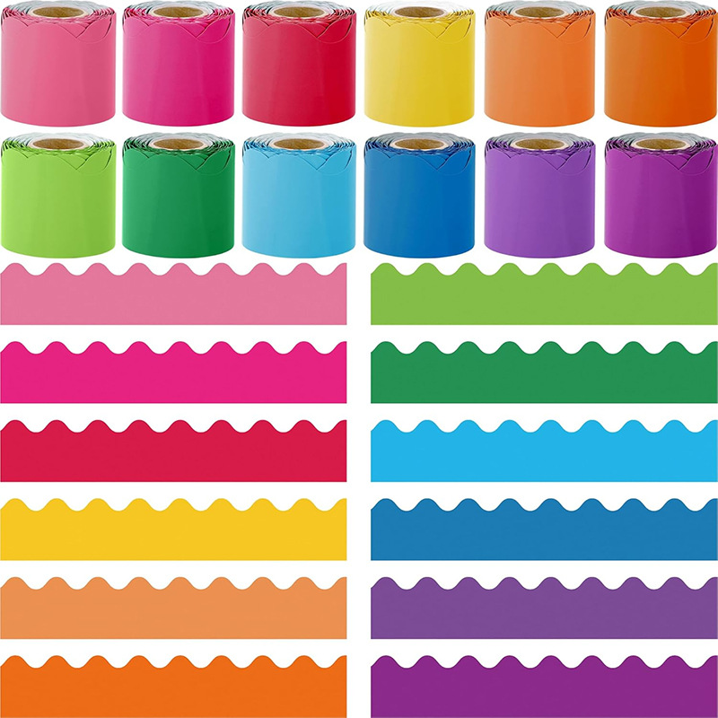 10米布告栏卷筒彩色公告板黑板边框纸波浪形装饰标签纸防水