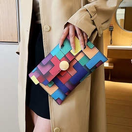 高颜值彩色格纹手拿包2023新款小众宴会包精致女士个性信封包跨境