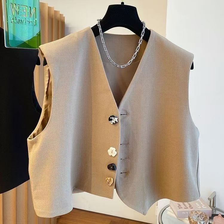 French-Style Irregular V-Neck Suit Vest for Women, Loose-Fitting Niche Design Sleeveless Top