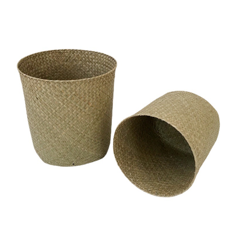 TGP6 color natural hecho a mano algas tejidas olla cesta simple decoración Almacenamiento de mano maceta escritorio pequeño florero